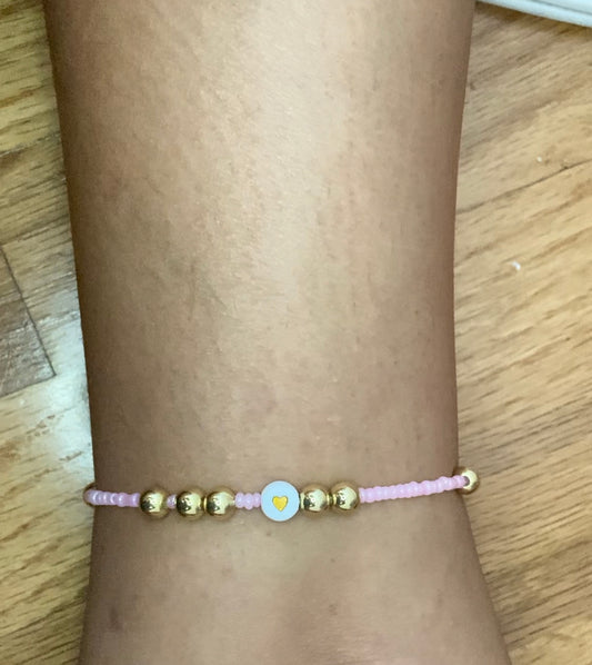 Pink and gold heart anklet